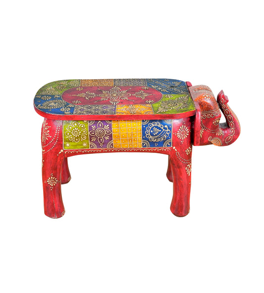 Handcrafted Elephant Stool with Colorful Design – Traditional Rajasthani Craftsmanship