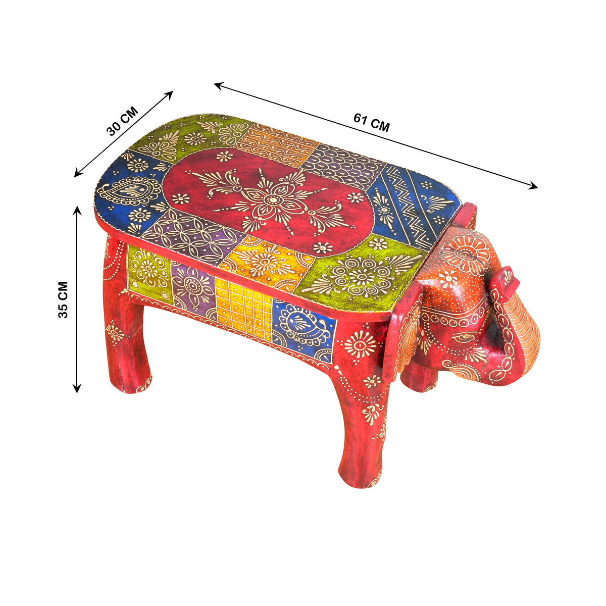 Handcrafted Elephant Stool with Colorful Design – Traditional Rajasthani Craftsmanship