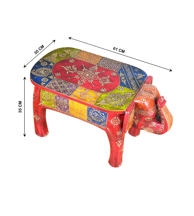 Handcrafted Elephant Stool with Colorful Design – Traditional Rajasthani Craftsmanship