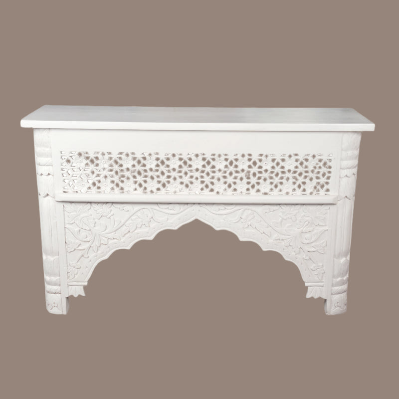 Chandani Console - Intricately Carved Wooden Console Table in White Finish