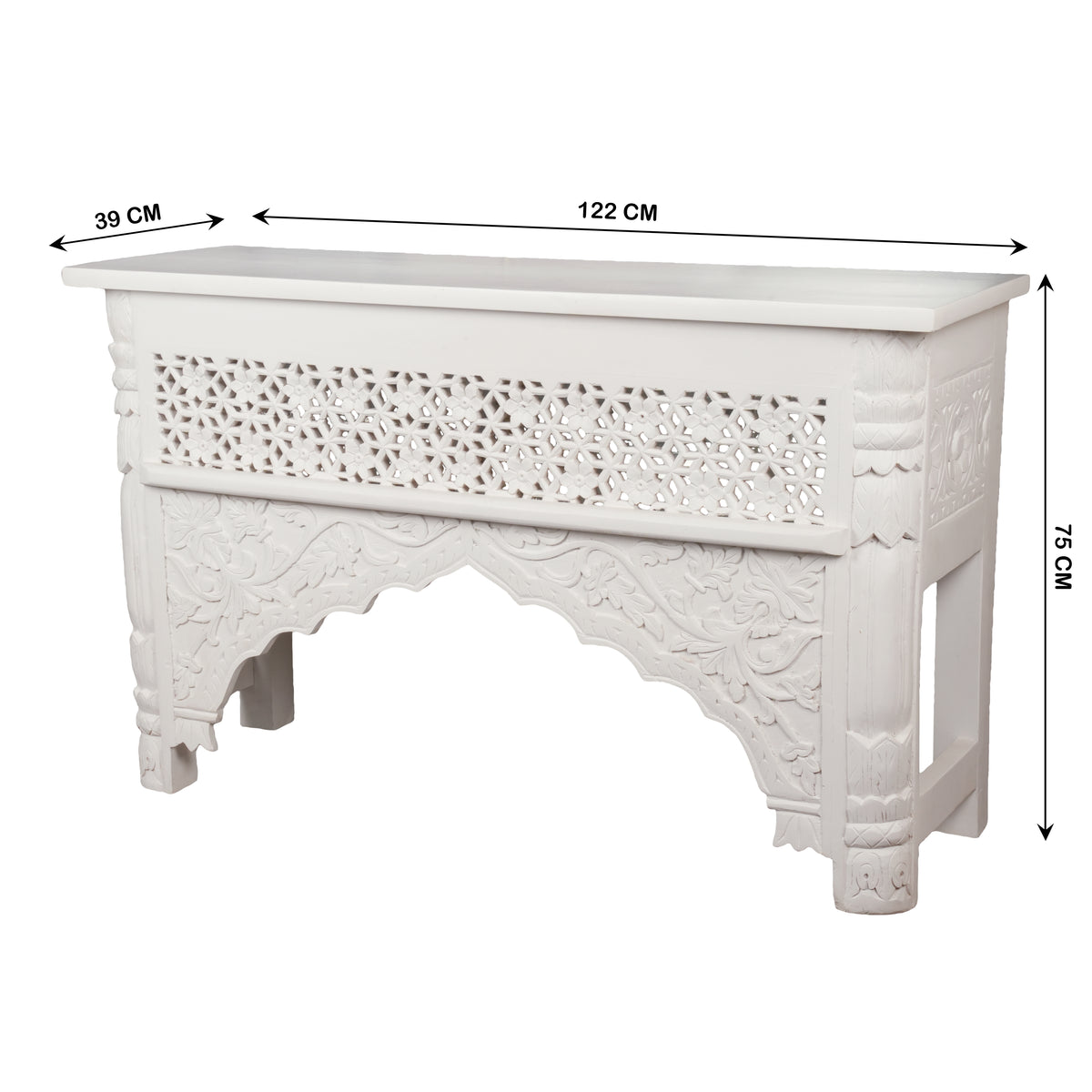 Chandani Console - Intricately Carved Wooden Console Table in White Finish