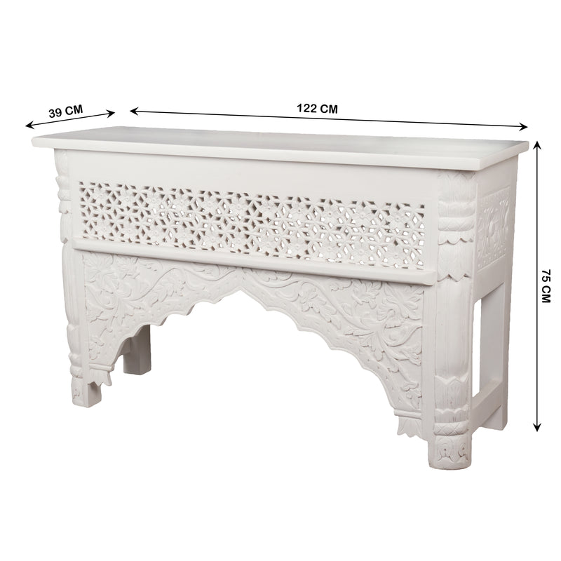 Chandani Console - Intricately Carved Wooden Console Table in White Finish