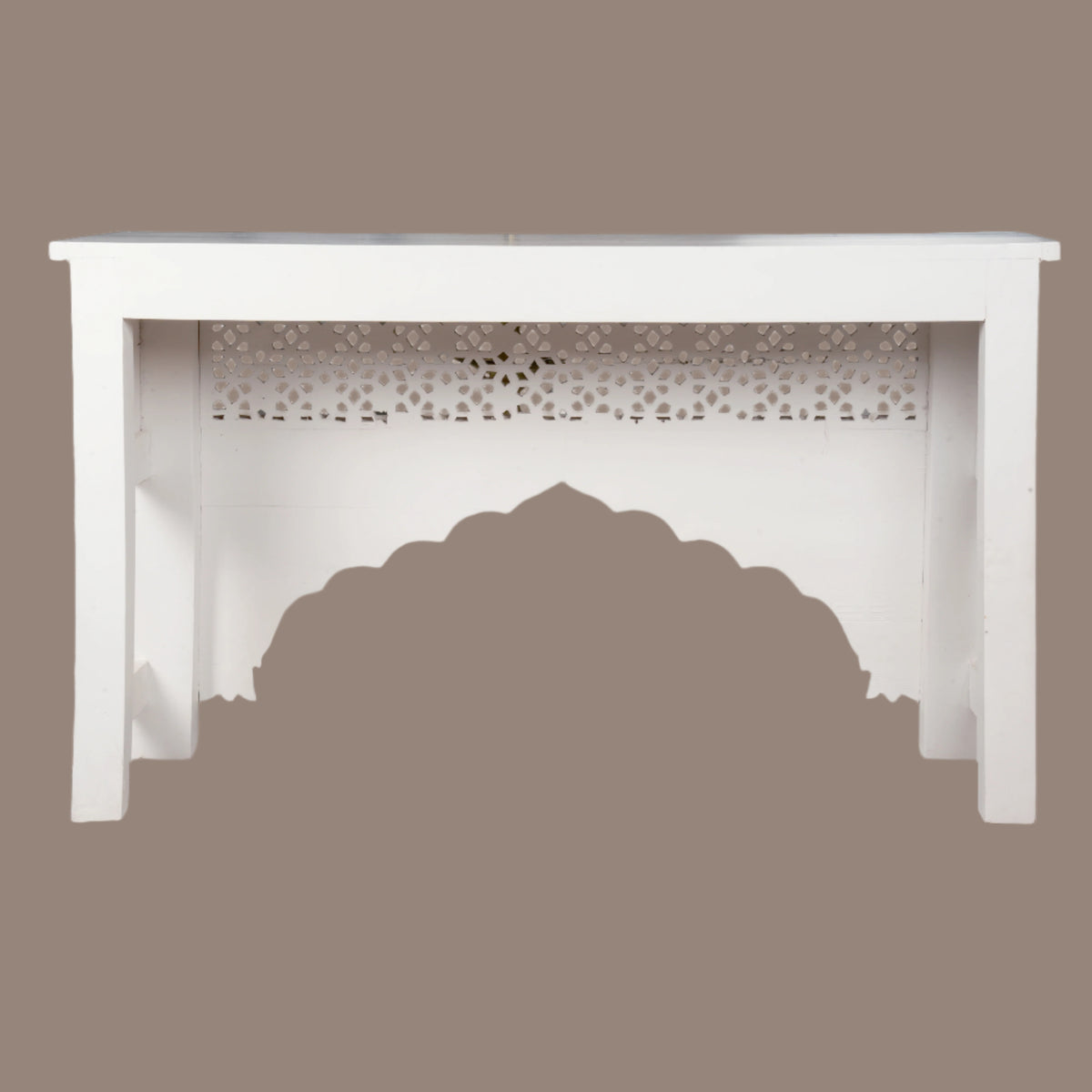 Chandani Console - Intricately Carved Wooden Console Table in White Finish