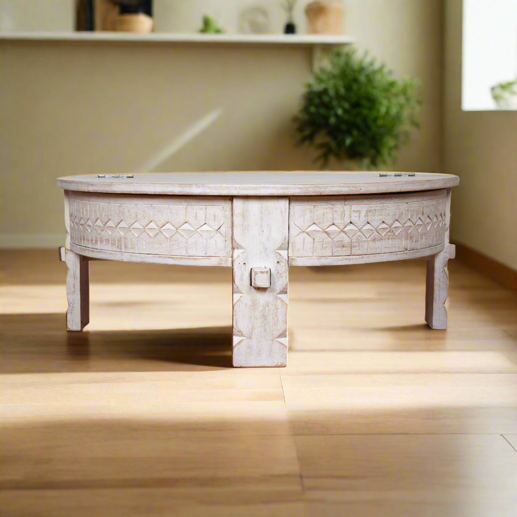 Wooden Coffee Table/Accent Table with Carved Detailing