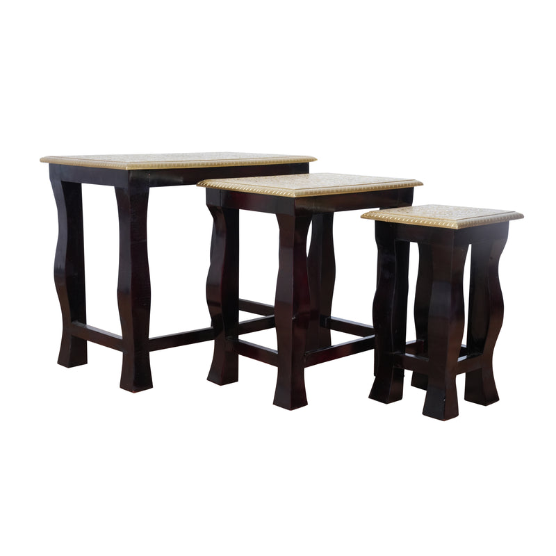 The Rajput Nest - Brass Inlay Wooden Nesting Side Table Set of 3