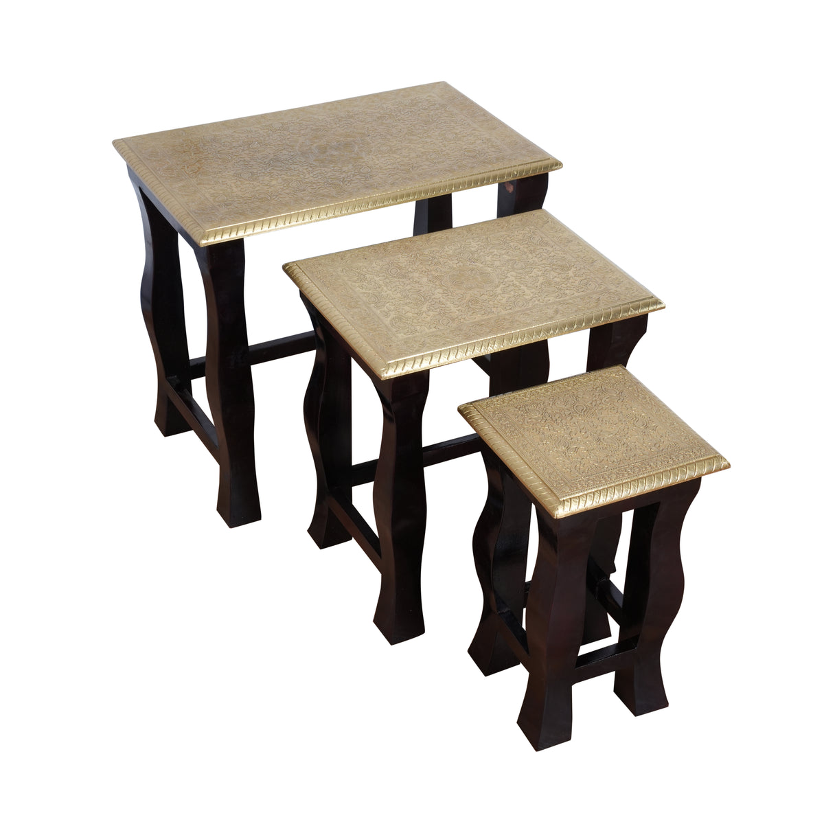 The Rajput Nest - Brass Inlay Wooden Nesting Side Table Set of 3