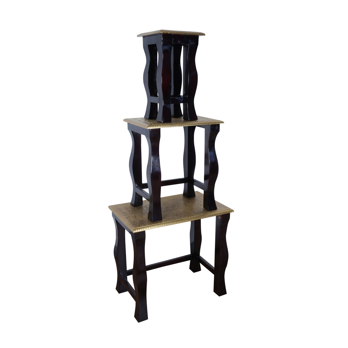 The Rajput Nest - Brass Inlay Wooden Nesting Side Table Set of 3