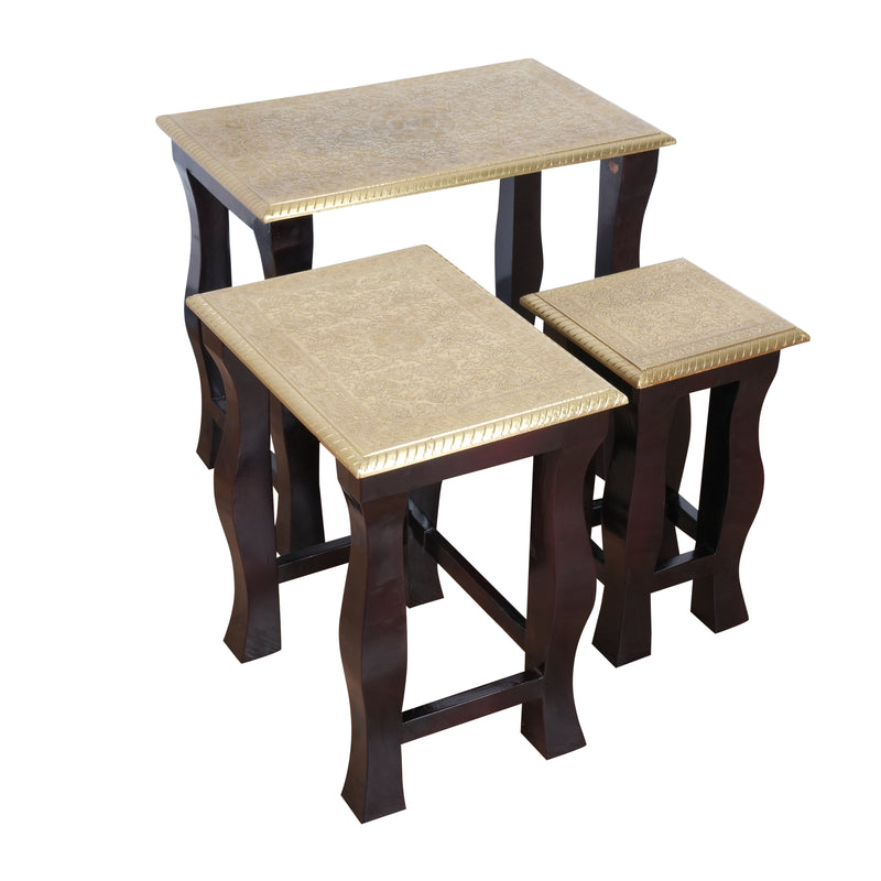 The Rajput Nest - Brass Inlay Wooden Nesting Side Table Set of 3