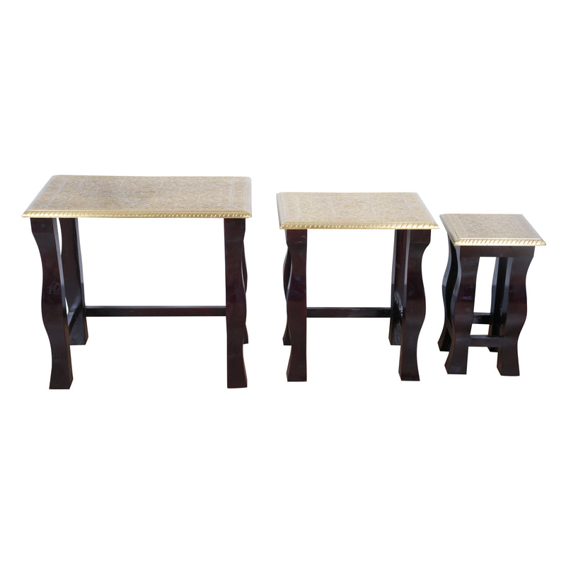 The Rajput Nest - Brass Inlay Wooden Nesting Side Table Set of 3