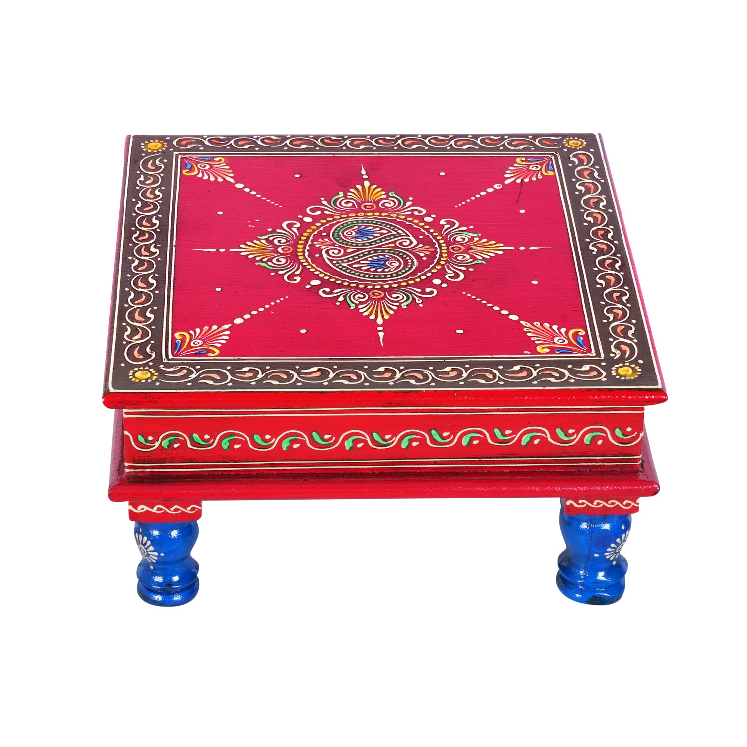 The Royal Emboss Chowki - Hand-Painted Wooden Pooja Stool