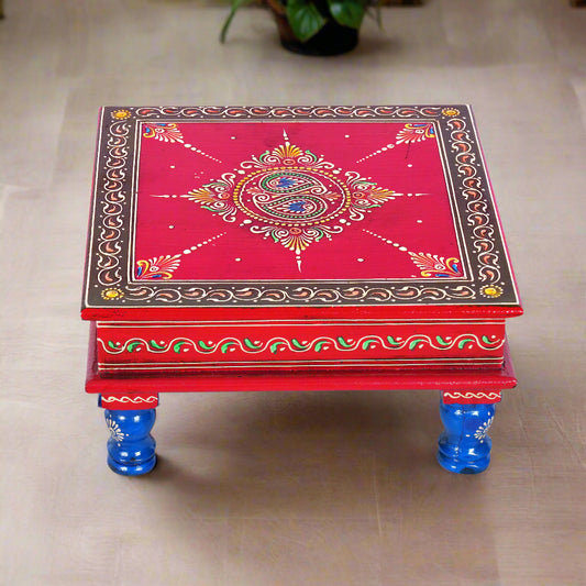 The Royal Emboss Chowki - Hand-Painted Wooden Pooja Stool