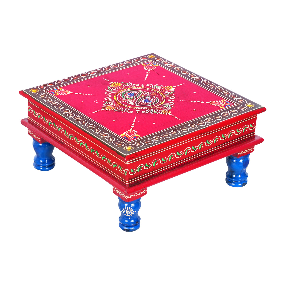 The Royal Emboss Chowki - Hand-Painted Wooden Pooja Stool