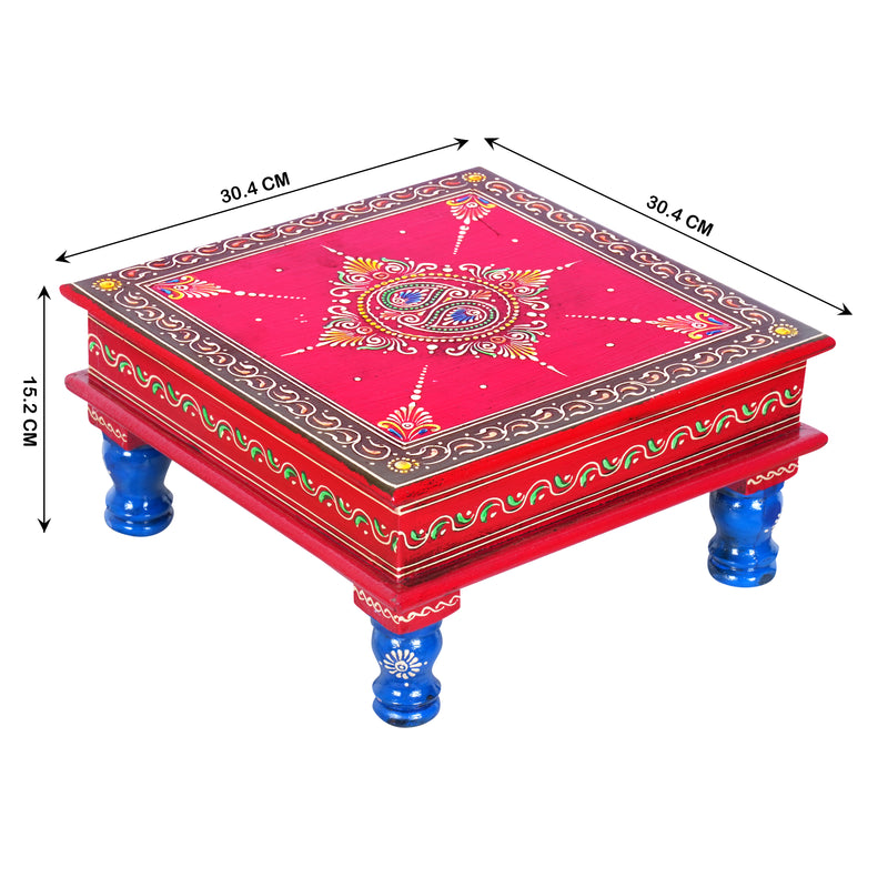 The Royal Emboss Chowki - Hand-Painted Wooden Pooja Stool