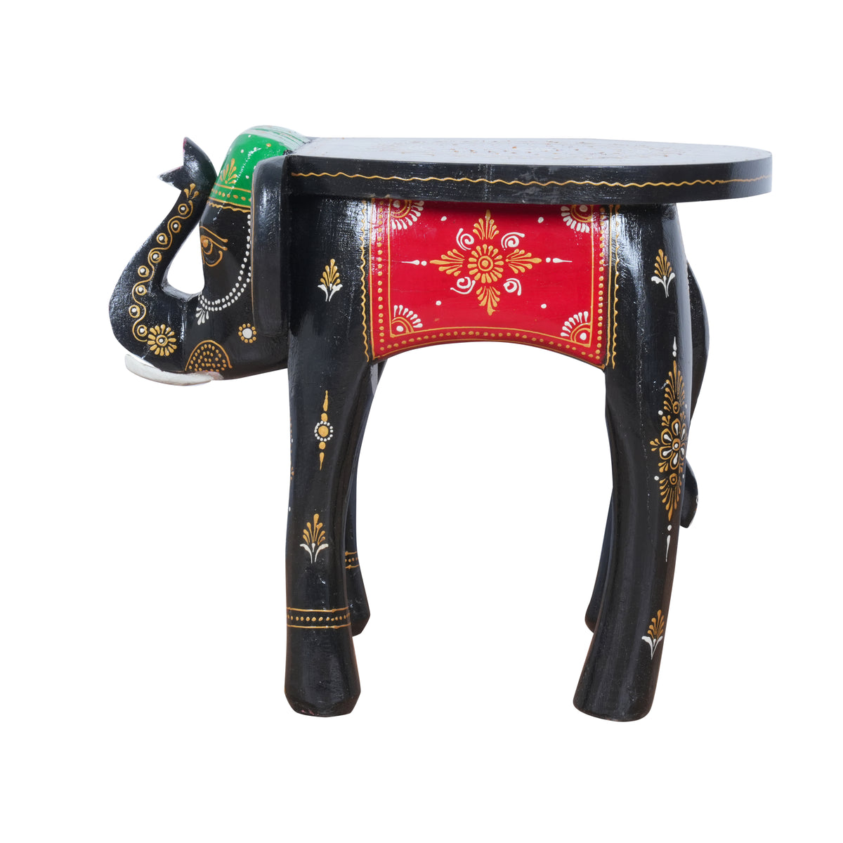 Hand-Painted Wooden Elephant Stool | Accent Side Table