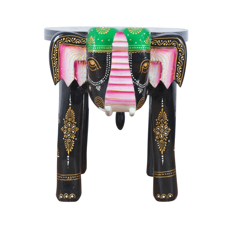 Hand-Painted Wooden Elephant Stool | Accent Side Table