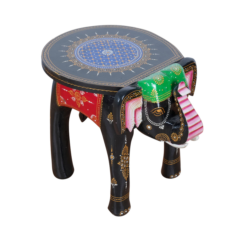 Hand-Painted Wooden Elephant Stool | Accent Side Table