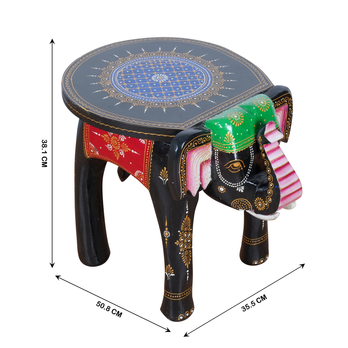 Hand-Painted Wooden Elephant Stool | Accent Side Table