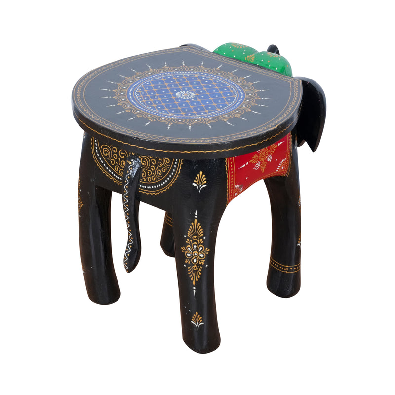 Hand-Painted Wooden Elephant Stool | Accent Side Table