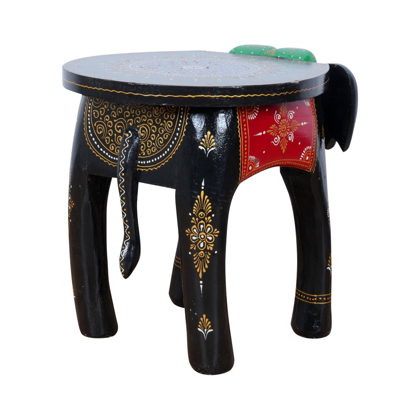 Hand-Painted Wooden Elephant Stool | Accent Side Table