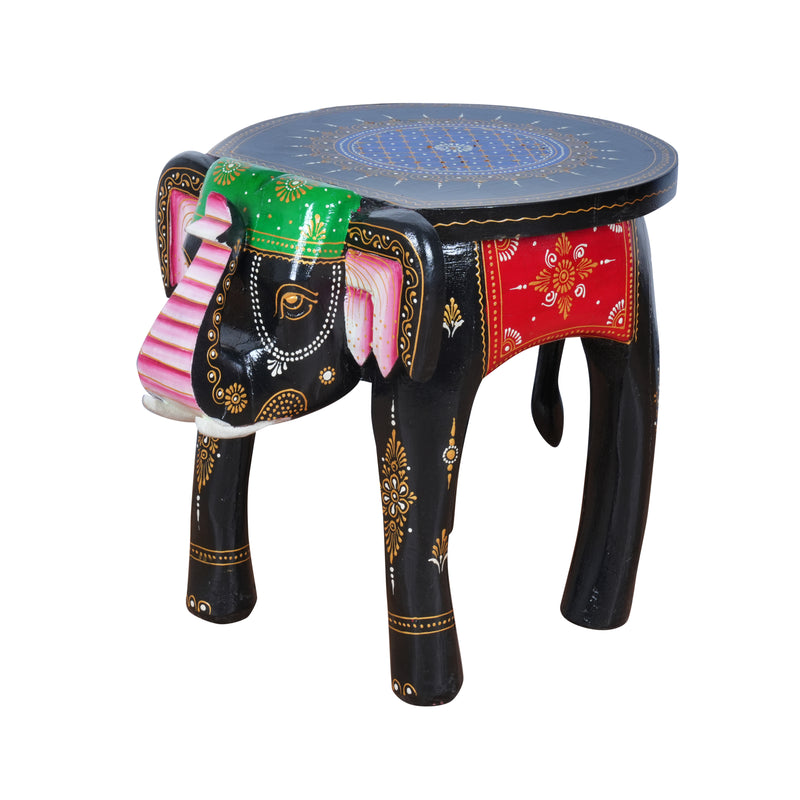 Hand-Painted Wooden Elephant Stool | Accent Side Table