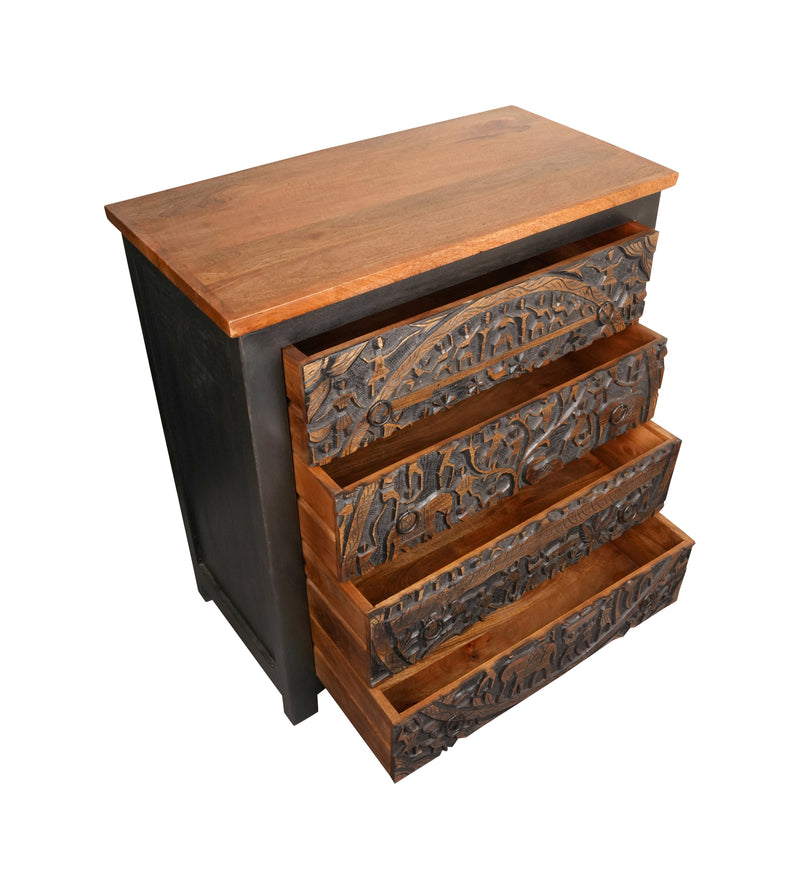 Handcrafted Rajasthani Wooden Chest Drawer– Exquisite Carved Detailing