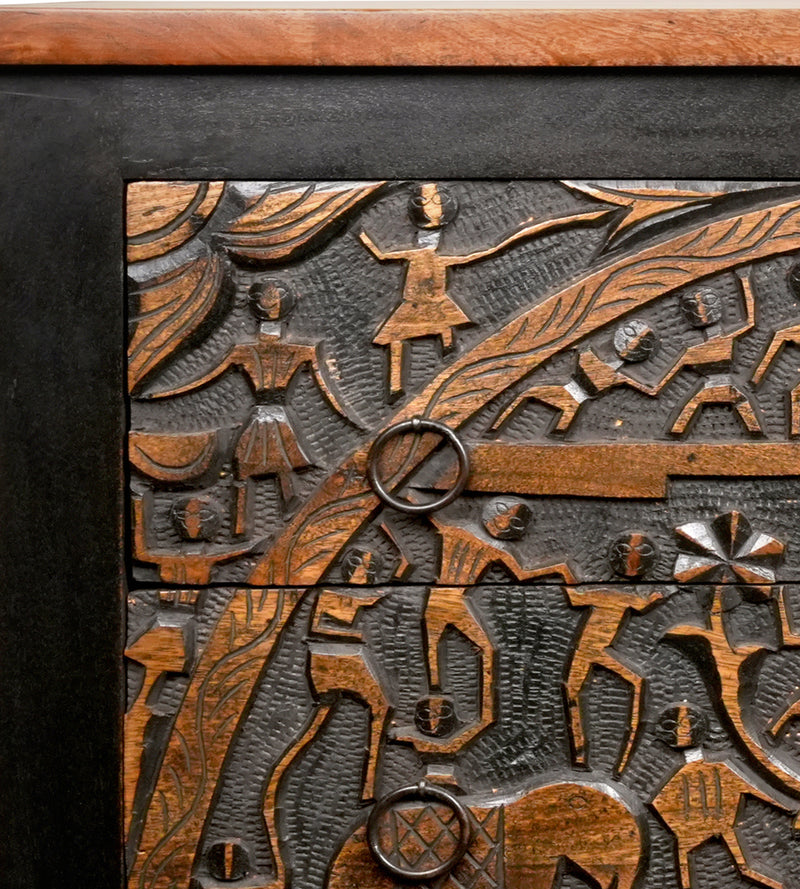 Handcrafted Rajasthani Wooden Chest Drawer– Exquisite Carved Detailing