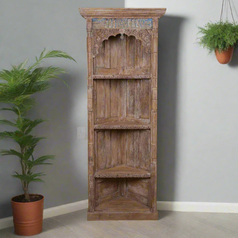 Antique Handcrafted Rajasthani Wooden Corner Shelf – Elegant Storage Solution