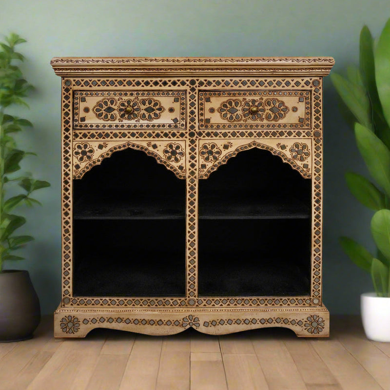 Handcrafted Rajasthani Wooden Cabinet – Intricate Painted Detailing