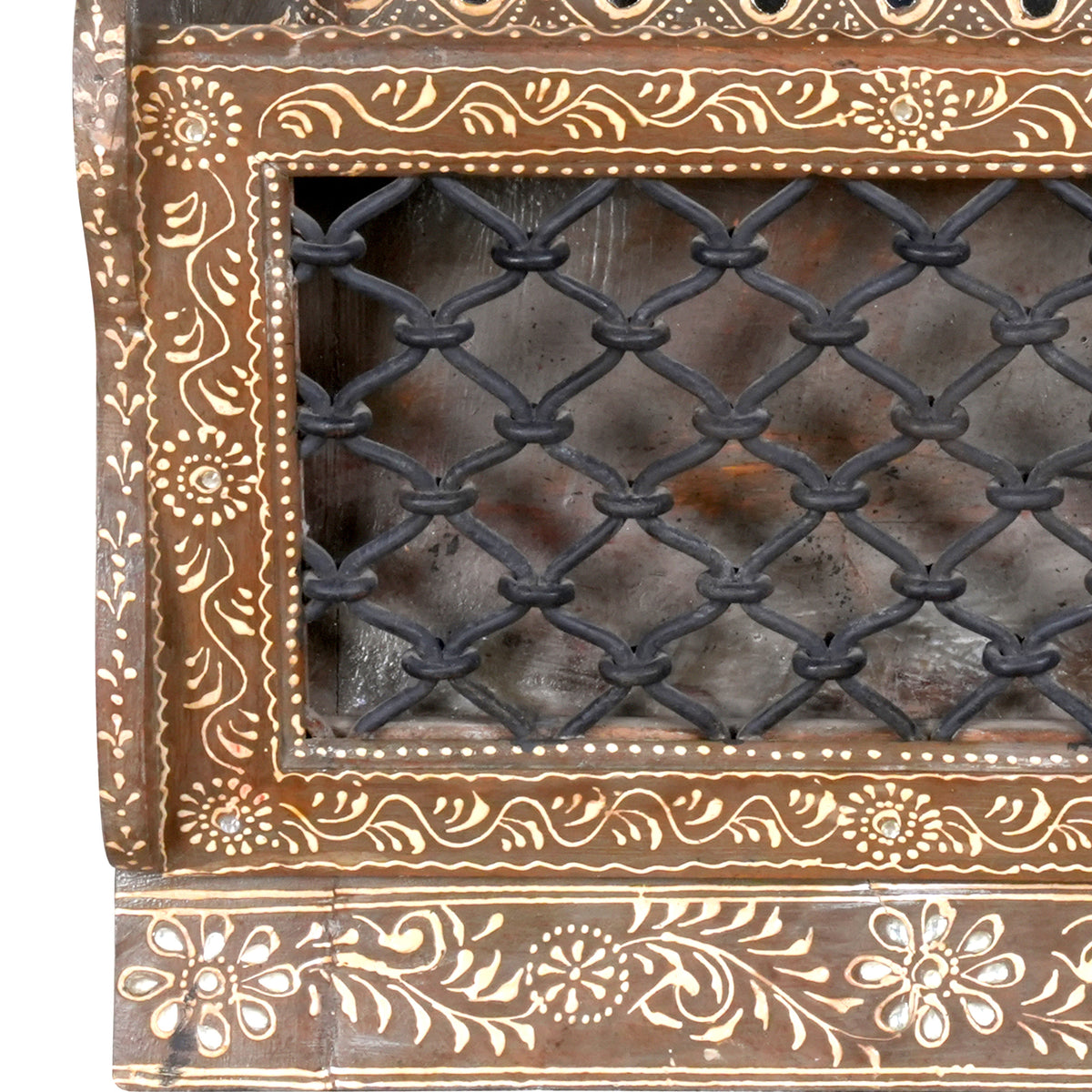 Handcrafted Rajasthani Wooden Mirror with Shelf – Ornate Detailing