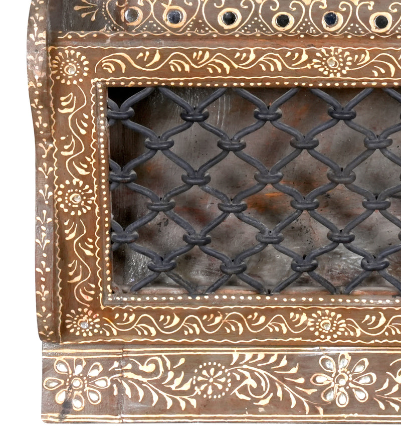 Handcrafted Rajasthani Wooden Mirror with Shelf – Ornate Detailing
