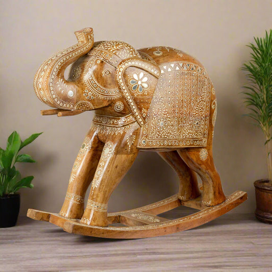 Handcrafted Rajasthani Wooden Rocking Elephant – A Cherished Heirloom
