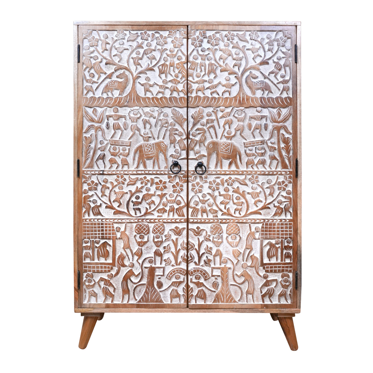 Handcrafted Rajasthani Wooden Storage Cabinet – Exquisite Carved Detailing