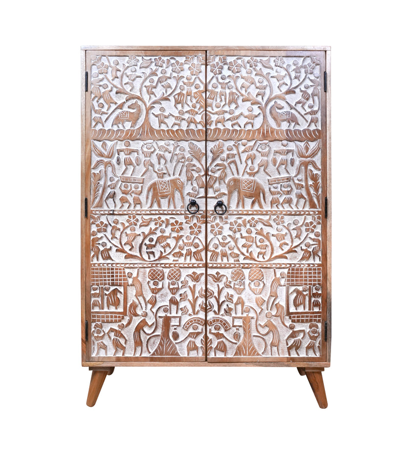 Handcrafted Rajasthani Wooden Storage Cabinet – Exquisite Carved Detailing