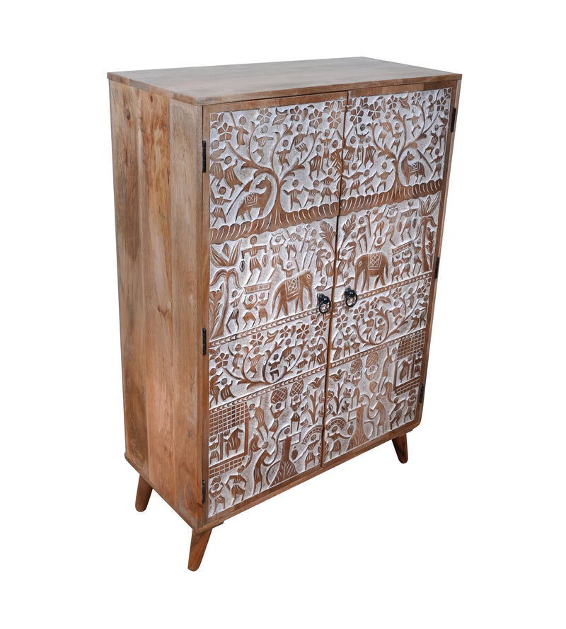 Handcrafted Rajasthani Wooden Storage Cabinet – Exquisite Carved Detailing