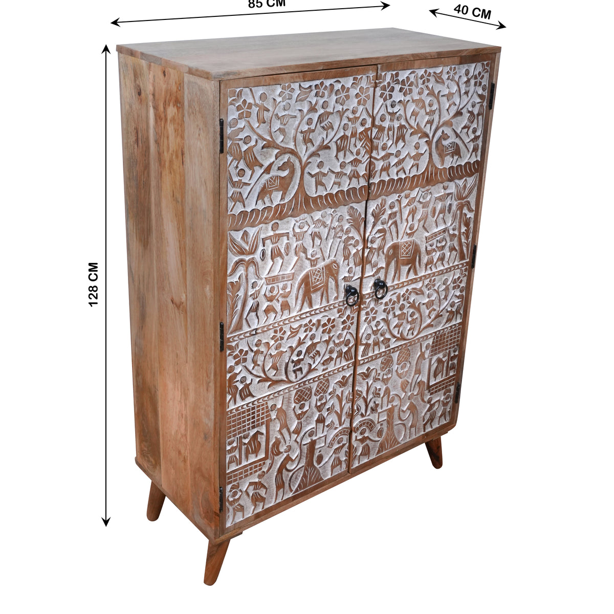 Handcrafted Rajasthani Wooden Storage Cabinet – Exquisite Carved Detailing