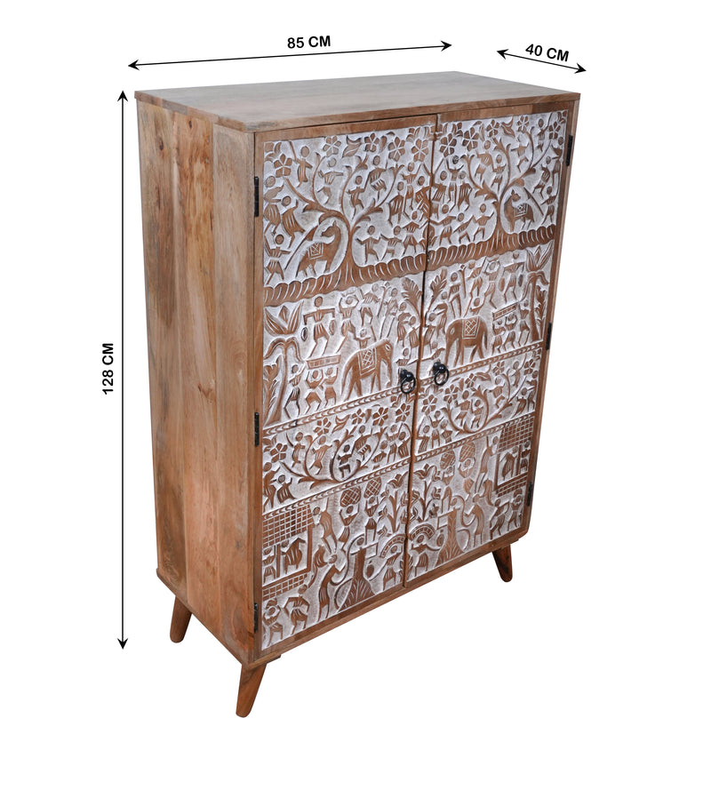 Handcrafted Rajasthani Wooden Storage Cabinet – Exquisite Carved Detailing
