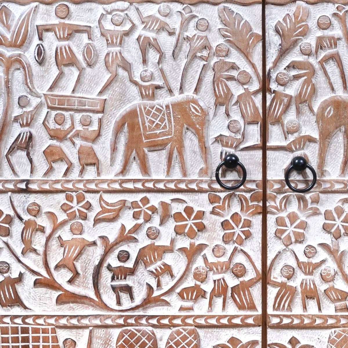 Handcrafted Rajasthani Wooden Storage Cabinet – Exquisite Carved Detailing