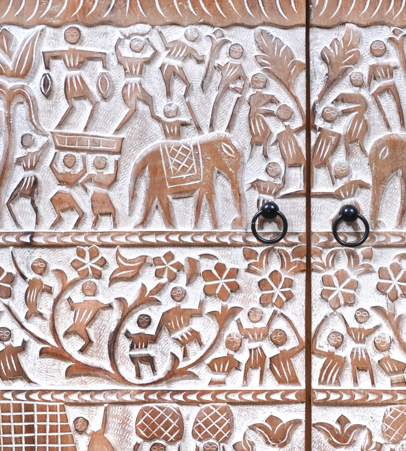 Handcrafted Rajasthani Wooden Storage Cabinet – Exquisite Carved Detailing