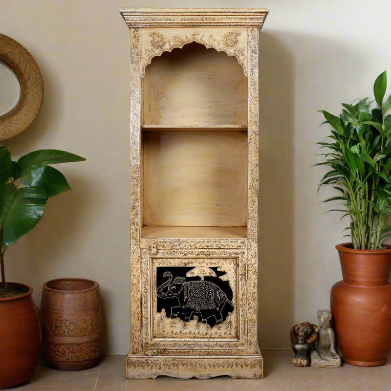Handcrafted Rajasthani Wooden Bookshelf – Elegant Corner Storage