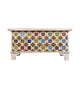 Handcrafted Wooden Storage Chest with Colorful Ceramic Tile Inlay - Rustic Charm