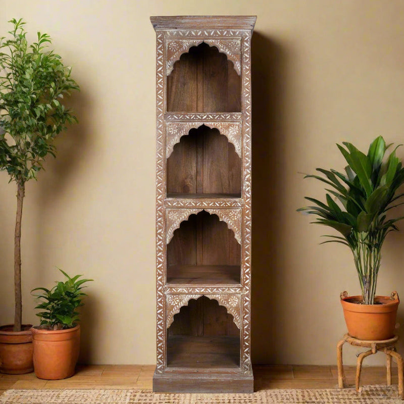 Handcrafted Wooden Bookshelf with Arched Openings