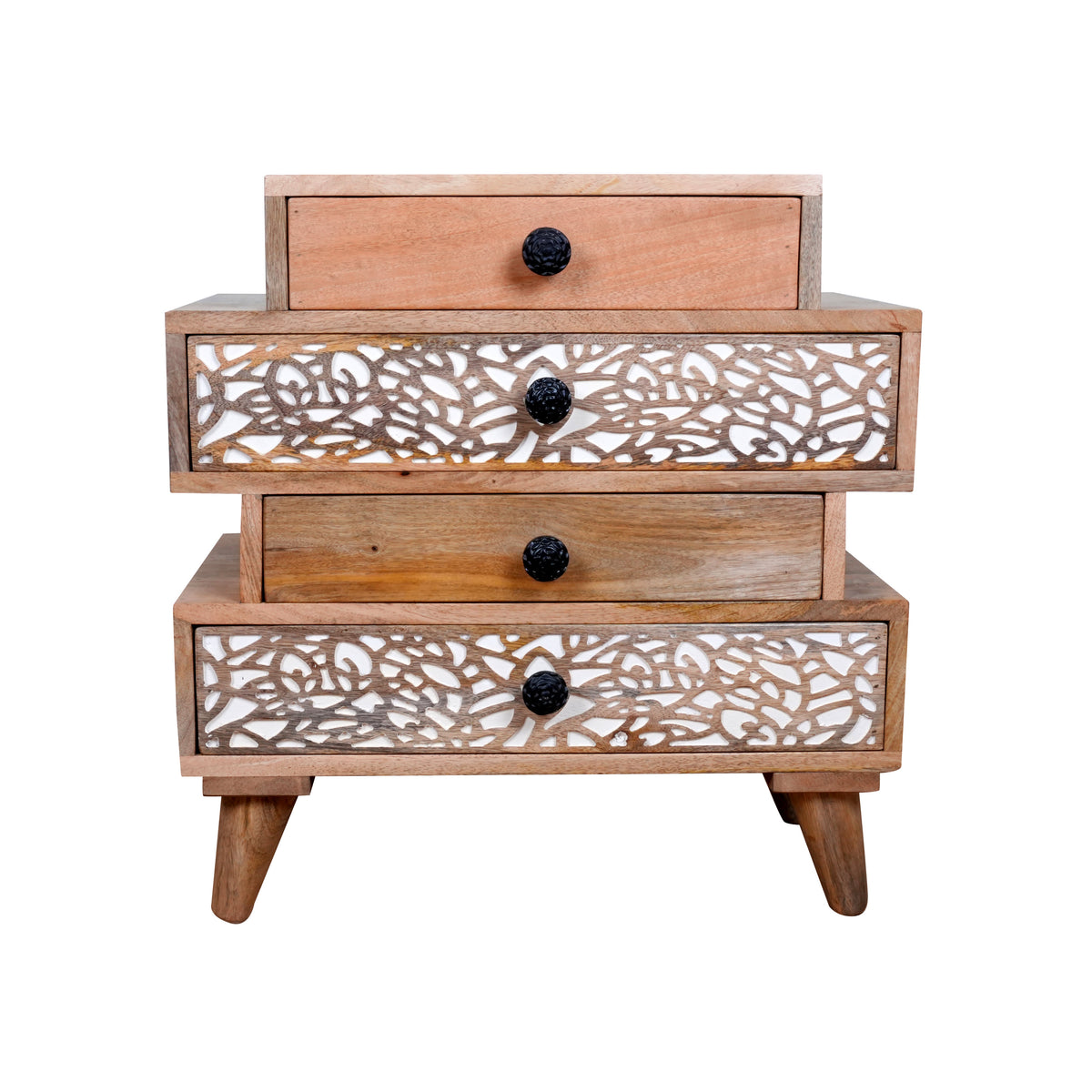Handcrafted Wooden Chest of Drawers with Intricate Carved Detailing