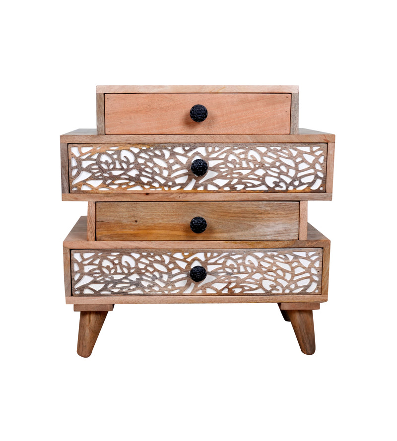 Handcrafted Wooden Chest of Drawers with Intricate Carved Detailing