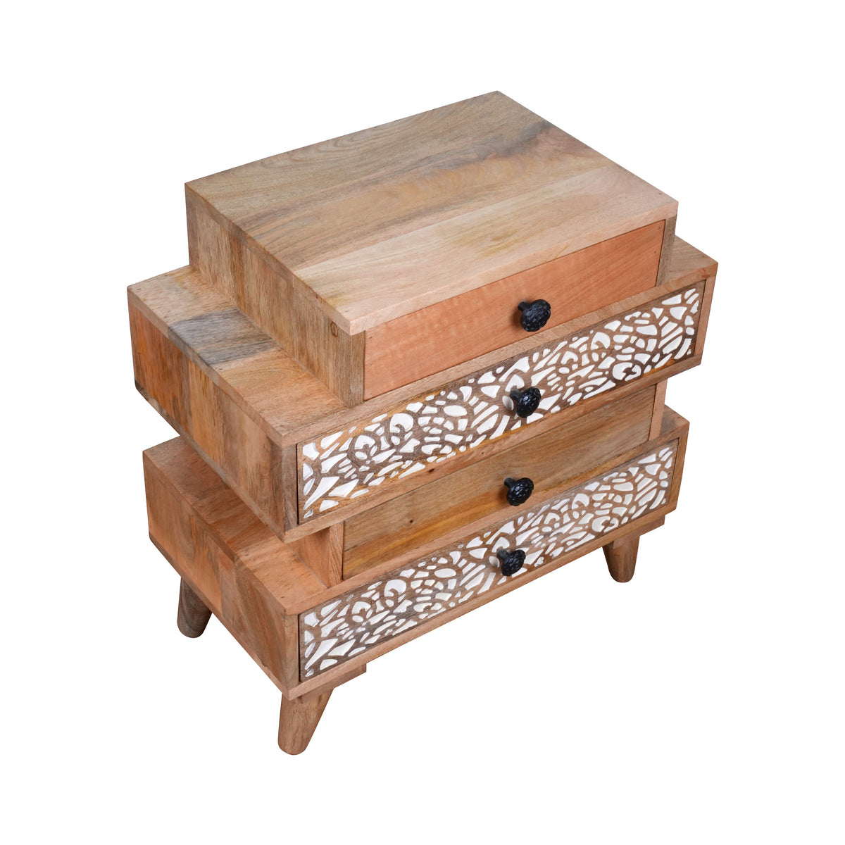 Handcrafted Wooden Chest of Drawers with Intricate Carved Detailing