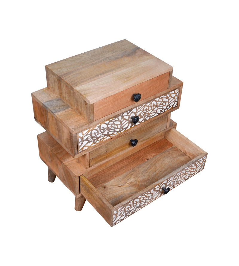 Handcrafted Wooden Chest of Drawers with Intricate Carved Detailing