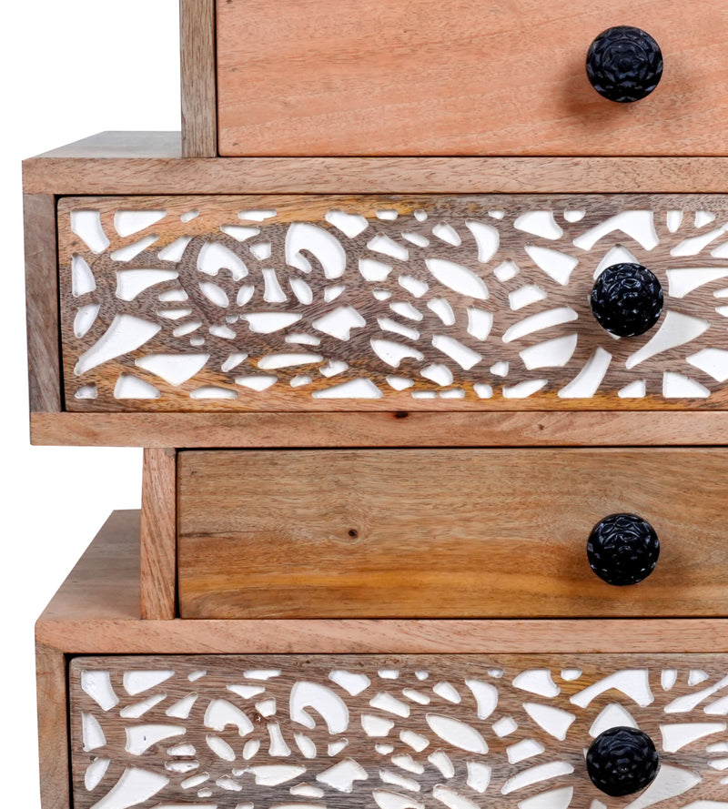 Handcrafted Wooden Chest of Drawers with Intricate Carved Detailing
