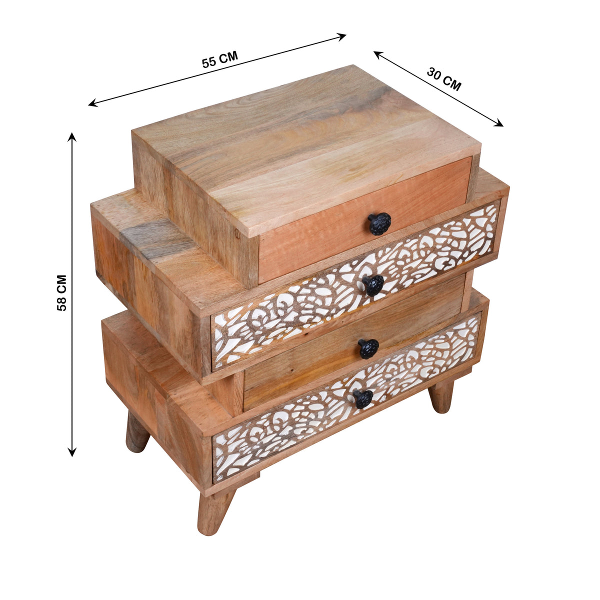 Handcrafted Wooden Chest of Drawers with Intricate Carved Detailing