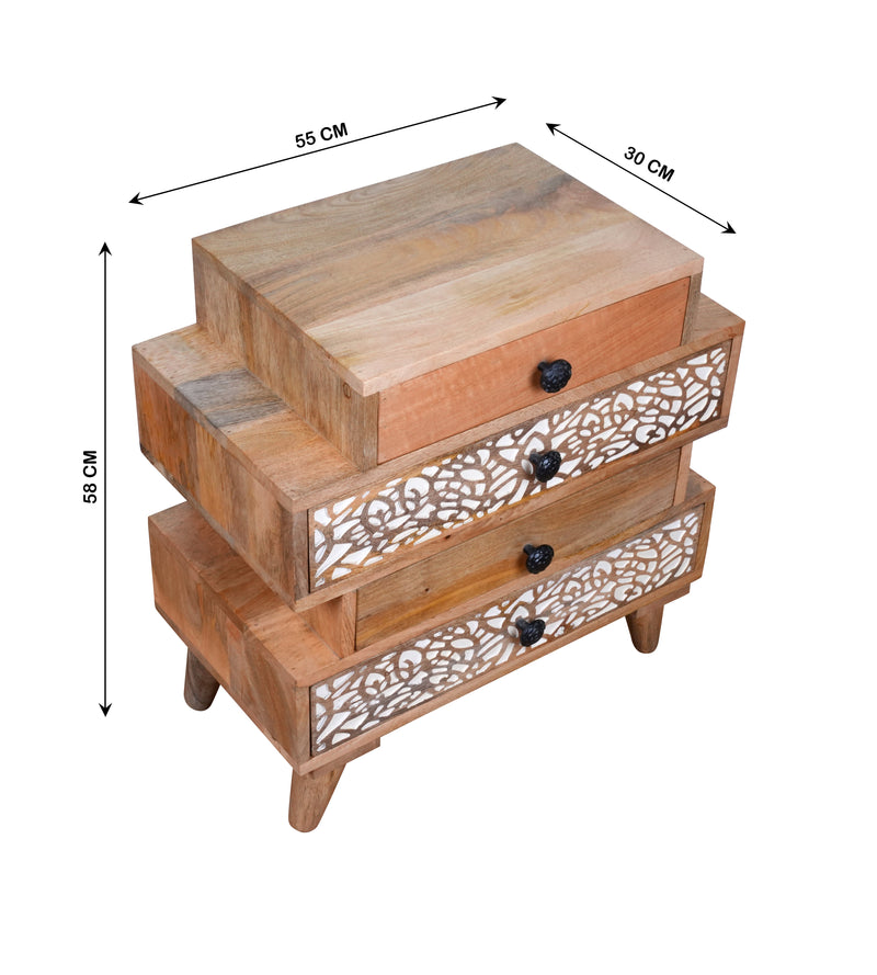 Handcrafted Wooden Chest of Drawers with Intricate Carved Detailing