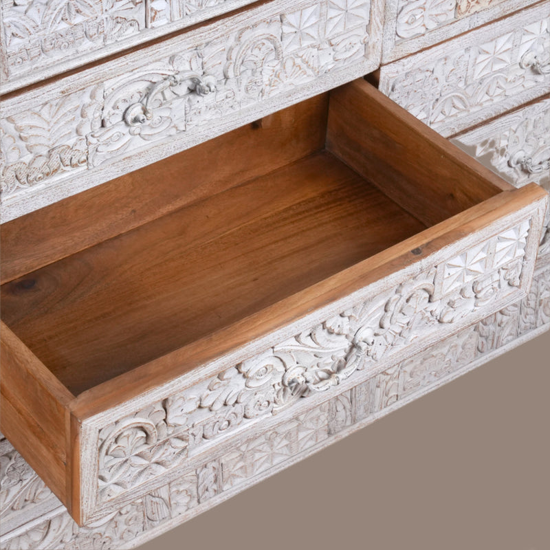 Handcrafted Wooden Dresser with Intricate Carved Detailing