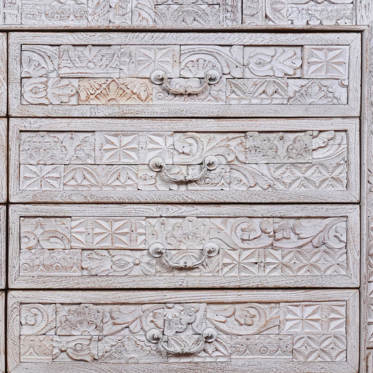 Handcrafted Wooden Dresser with Intricate Carved Detailing